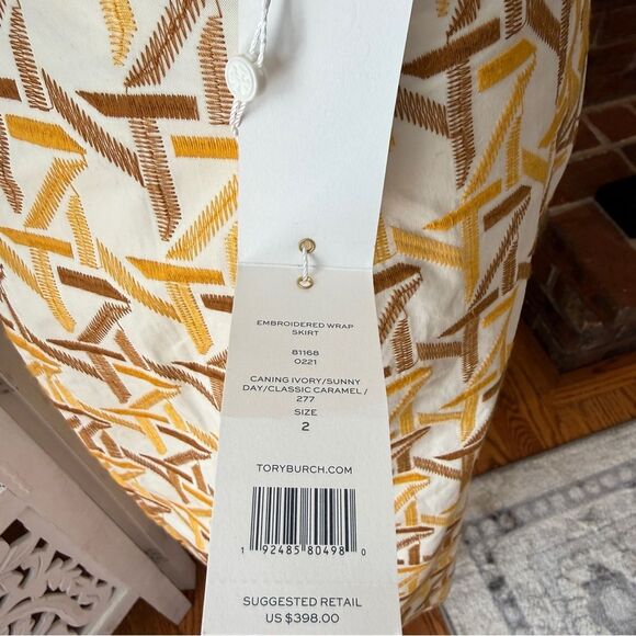 Tory Burch Yellow and Brown Geometric Midi Skirt NWT Sz 2 - Picture 5 of 5